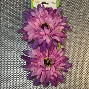 New! Set of 2 Purple Flower Clip (Hair-Hat) Extra Large 6 inches